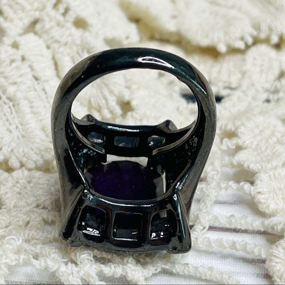Dark Purple Rectangular Costume Ring Dark Grey - image 7